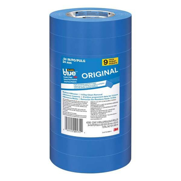 3m Masking Tape,15/16" W,60 yd L,Blue,PK9 2090-24AP9