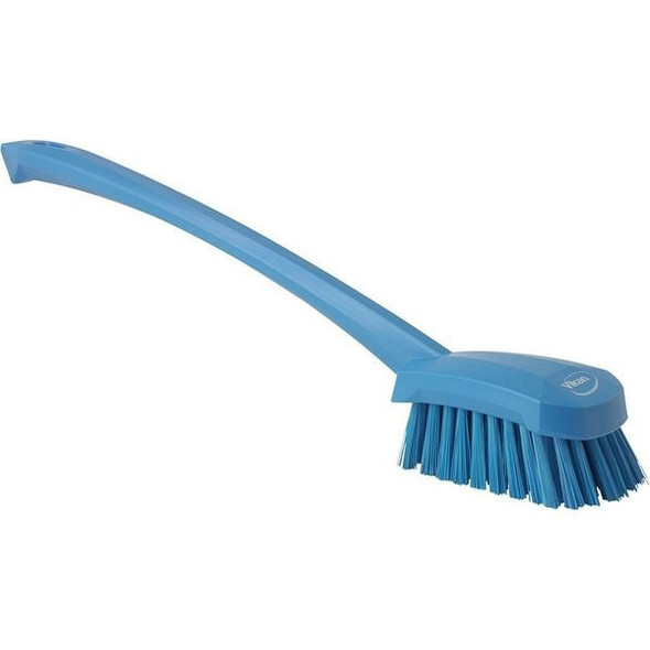 3 in W Scrub Brush, Stiff, 5 57/64 in L Handle, 4 1/2 in L Brush, Blue, Plastic, 10 in L Overall