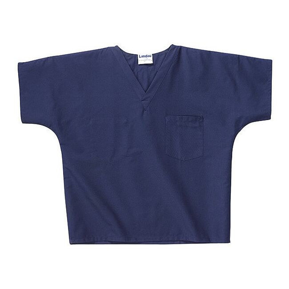 Scrub Shirt, Cotton/Polyester, Short Sleeve, 2 Pockets, V-Neck, Navy, Size L