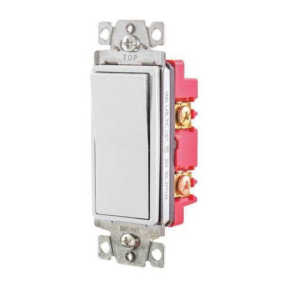 Bryant Wall Switch,20A,White,4-Way Type,Rocker 9904W