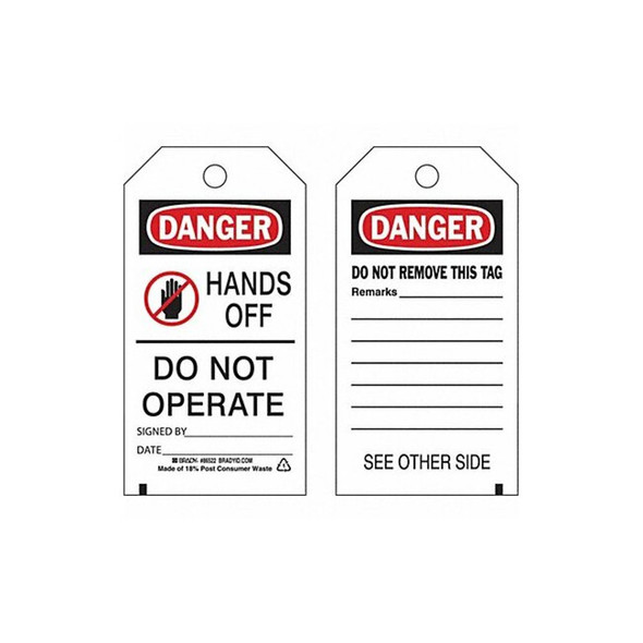 Danger, Hands Off Do Not Operate, 3 in W x 5 3/4 in H, Polyester, 86522,PK10