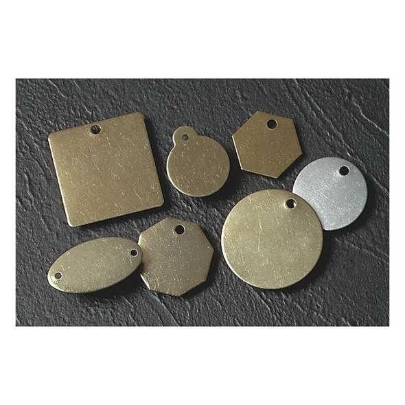 Blank Tag, Brass, 1 1/4 in H x 1 1/4 in W, Brass, Hexagon, 25 PK