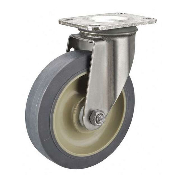 Swivel NSF-Listed Plate Caster,300 lb.,Delrin,Gray