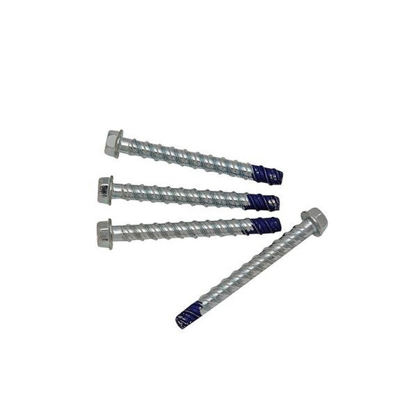 Concrete Screw, Flat, 4 in L, Steel Silver Ruspert, 4 PK