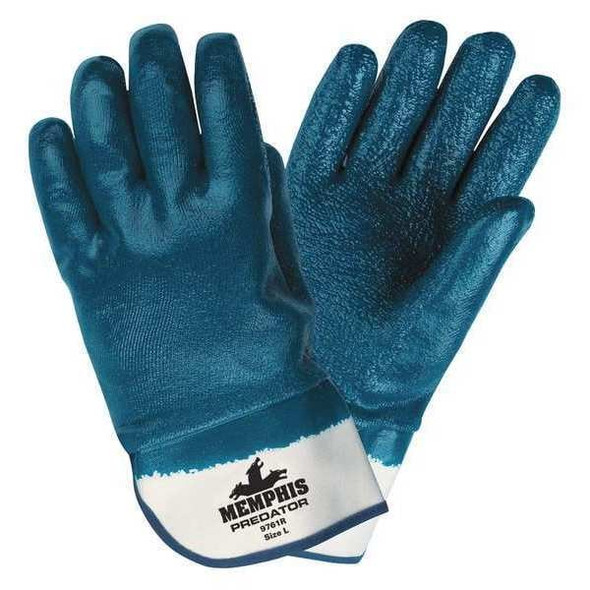 Chemical Resistant Gloves, Nitrile, 11 in L, 8.00 mil, Blue/White, L, 12 PK