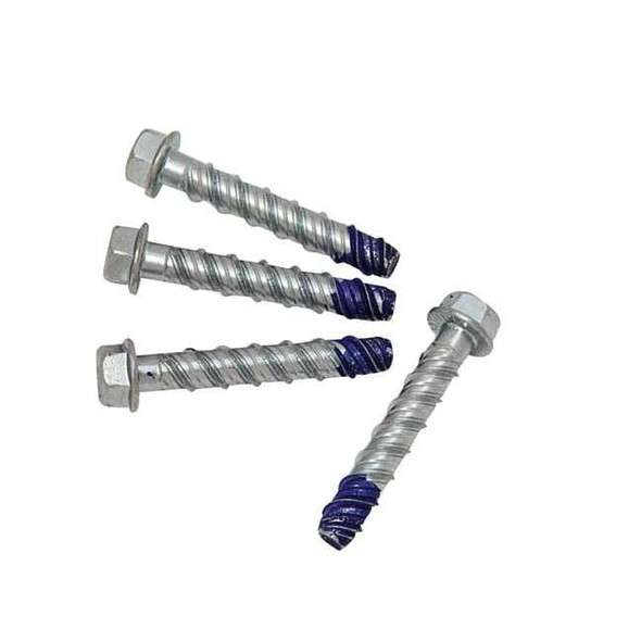 Concrete Screw, 3/8" Dia., Flat, 2 1/2 in L, Steel Silver Ruspert, 4 PK