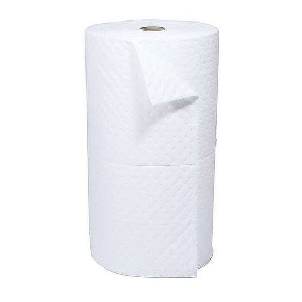 Brady Sorbent Roll, 37 gal, 30 in x 150 ft, Oil, White, Polypropylene SXT30DP