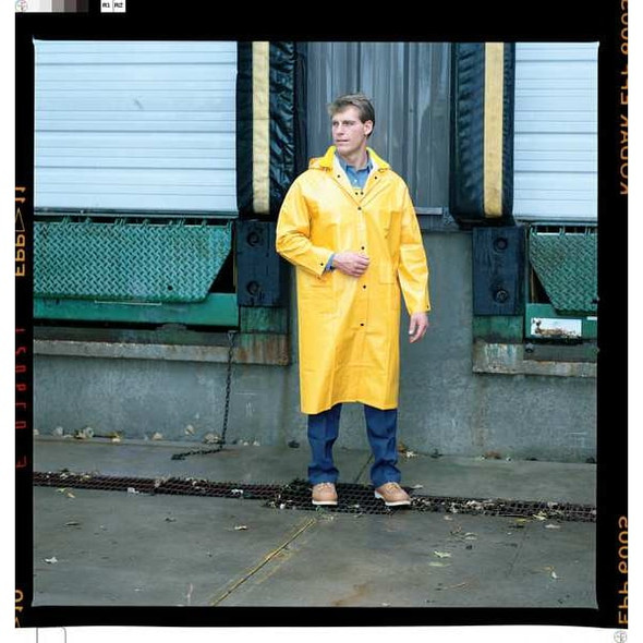 Classic Raincoat with Detachable Hood, PVC/Polyester, .35mm, Waterproof, 48 in L, Yellow, Large