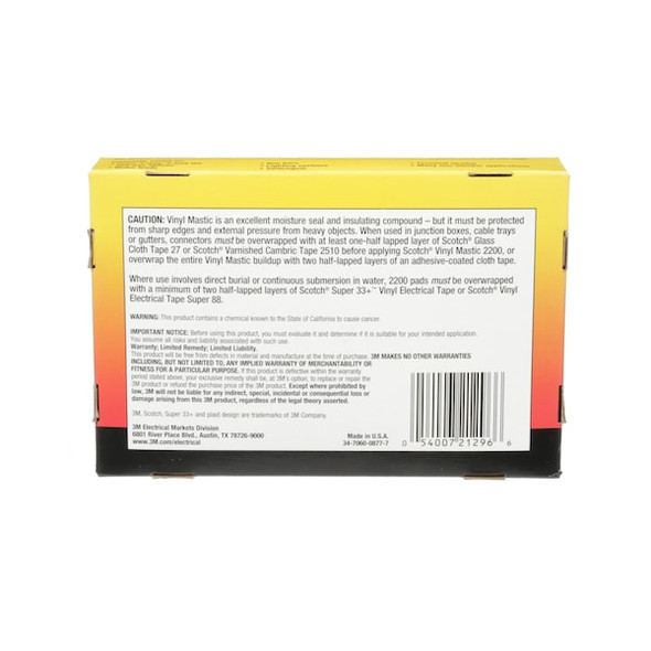 3m ElectricalTape,Vinyl,Black,Strip,PK10 2200-3-1/4X4-1/2IN