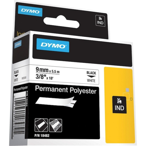Dymo Label Tape Cartridge, Black-White, Labels-Roll: Continuous 18482
