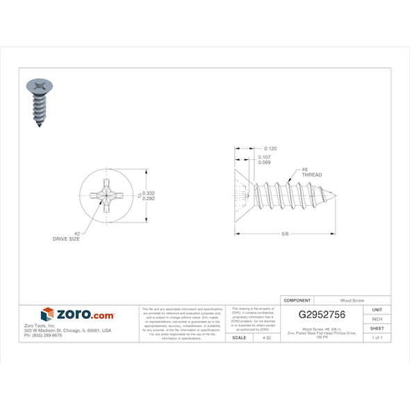 Manufacturer Varies WOOD SCR CSK82 PH ST ZP,#8x5/8L,PK100 U25120.016.0062 Manufacturer Varies WOOD SCR CSK82 PH ST ZP,#8x5/8L,PK100 U25120.016.0062