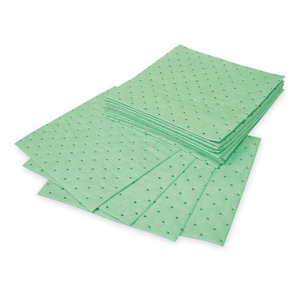 Sorbent Pad, 20 gal, 12 in x 12 in, Harsh Chemicals, Green, Polypropylene  SPCUN1113