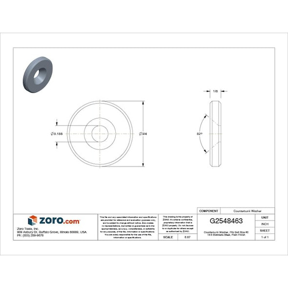 Manufacturer Varies Countersunk Washer, Fits Bolt Size #8 ,18-8 Stainless Steel Plain Finish Z9930SS