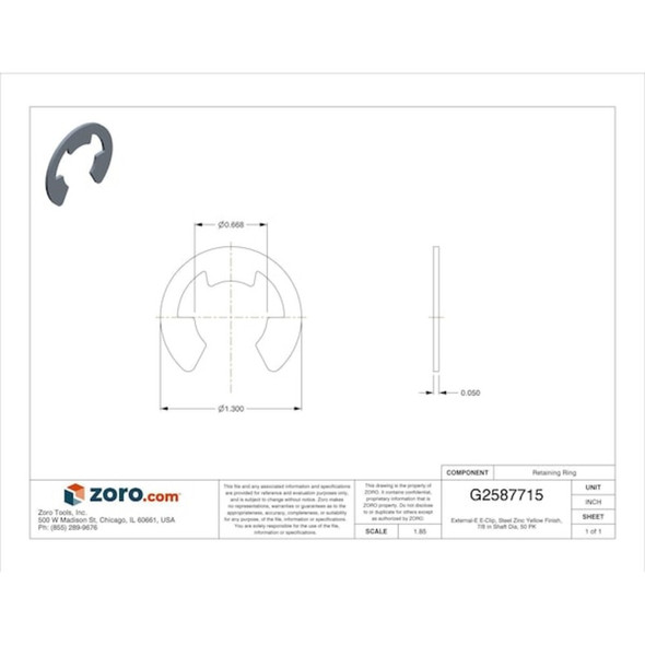 Rotor Clip External-E E-Clip, Steel, Zinc Yellow Finish, 50 PK E-87ST ZD