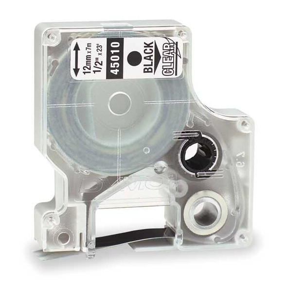 Dymo Adhesive Label Tape Cartridge 1/2" x 23 ft., Black/Clear 45010
