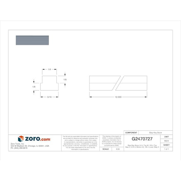 Step Key Stock,1/4 in Top W, 1/8 in Top Step H, 5/16 in Bottom W, 1/8 in Lower Step H