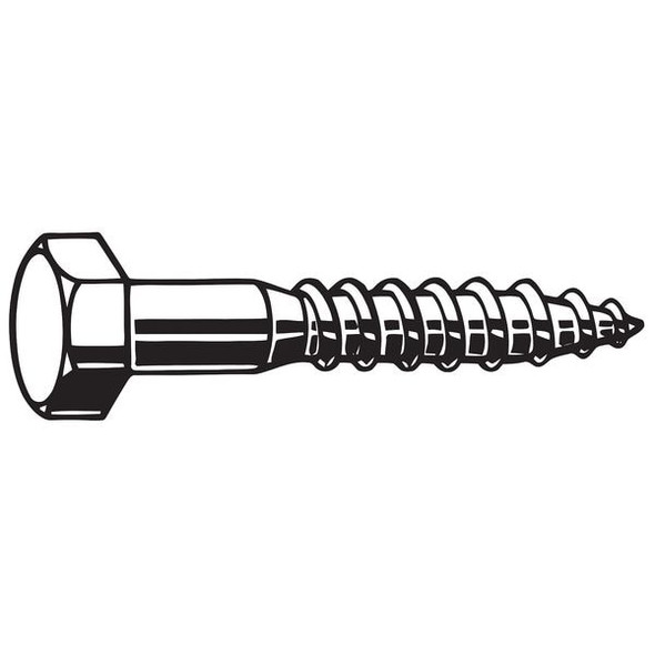 Lag Screw, 3/8 in, 4-1/2 in, Steel, Zinc Plated Hex External Hex Drive, 50 PK