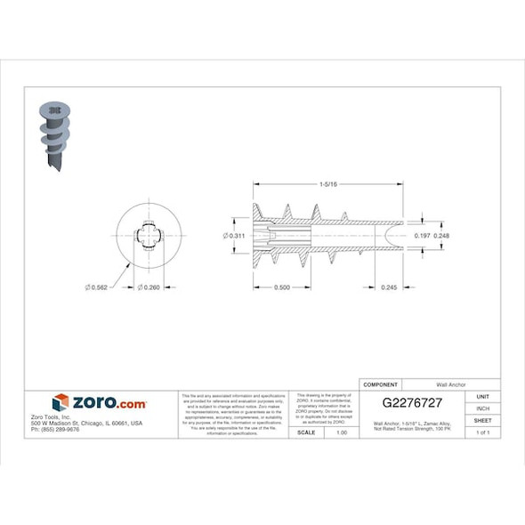 Manufacturer Varies Anchor,Self-Drilling,#6to#10,PK100 U30532.000.0001