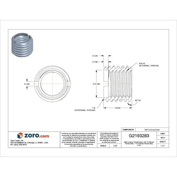 E-Z Lok Heavy Wall Self Locking Thread Insert, 3/4"-10 Int Thrd Sz, Carbon Steel, 5 PK 329-12-PK5