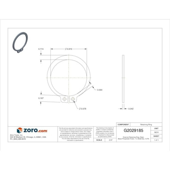 External Retaining Ring, Steel, Black Phosphate Finish, 1 in Shaft Dia, 10 PK  SHR-98ST PA