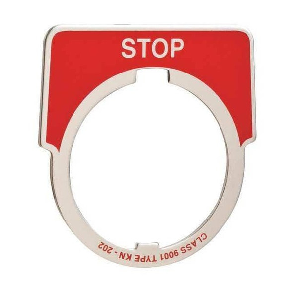 Schneider Electric Legend Plate,Half Round,Stop,White/Red 9001KN202