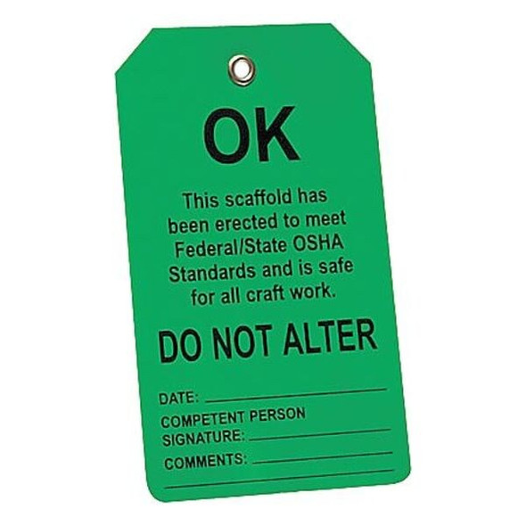 Tag, Scaffold, Plastic, 5 3/4 in H x 3 1/4 in W, Rectangle, 25 PK