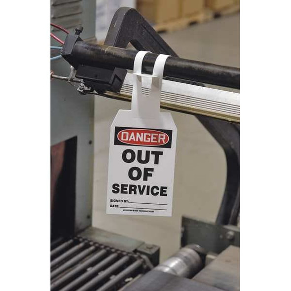 Danger Tag, General Safety, Plastic, 5 1/4 in H x 3 1/4 in W, White, Rectangle, 25 PK