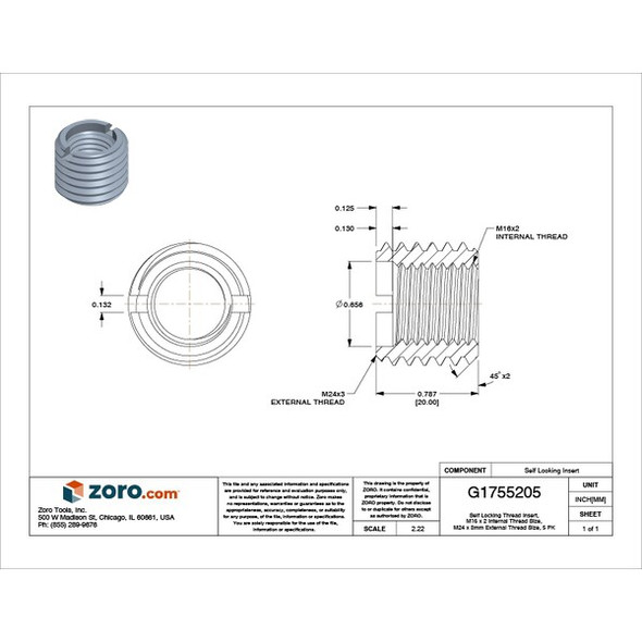 Heavy Wall Self Locking Thread Insert, M16-2.00 Int Thrd Sz, 18-8 Stainless Steel, 5 PK