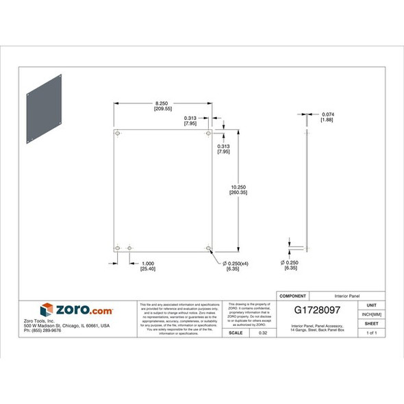 Wiegmann Interior Panel, 14 Gangs, Steel, Back Panel Box Type N1P1012