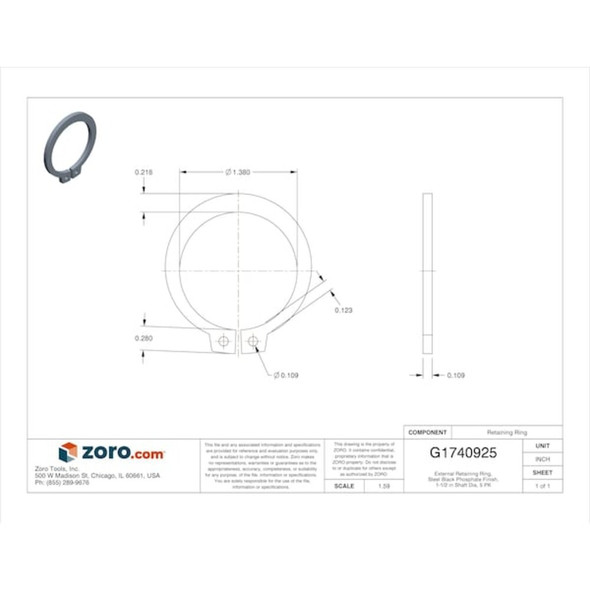 External Retaining Ring, Steel, Black Phosphate Finish, 5 PK  SHR-150ST PA
