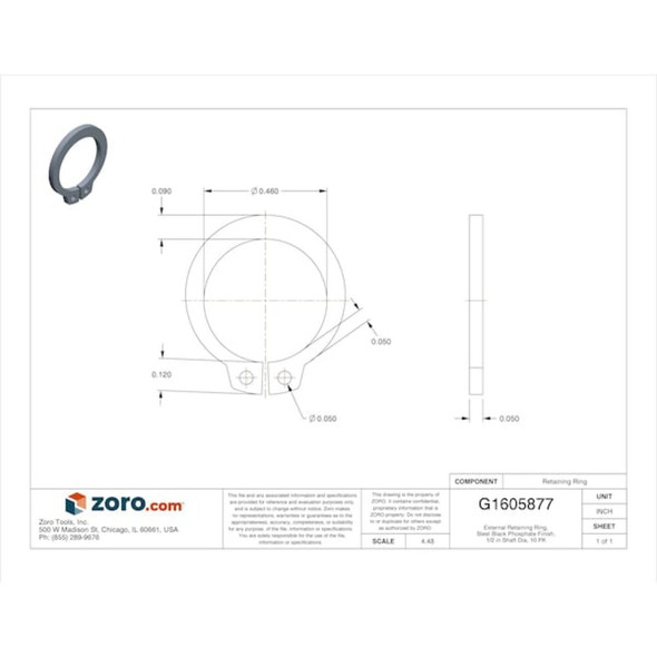 External Retaining Ring, Steel, Black Phosphate Finish, 10 PK  SHR-50ST PA