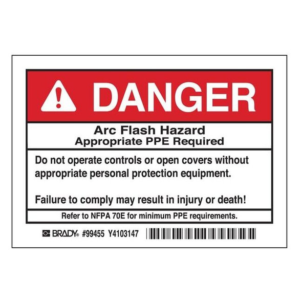 Brady Arc Flash Protection Label,PK5, 99455 99455