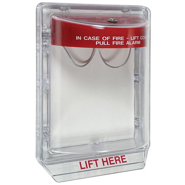 Pull Station Guard, Polycarbonate, Flush Mount, 6 7/8 in W x 8 7/8 in H x 3 1/4 in D, Clear, Red