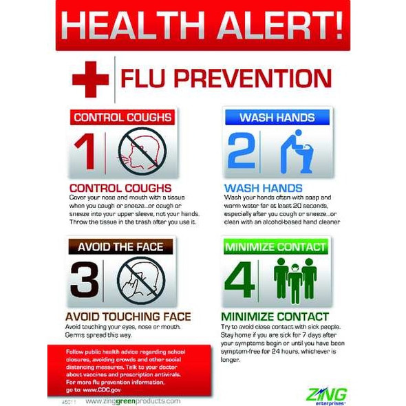 Zing Flu Poster, 22 in H x, 16 in W, Plastic 5011