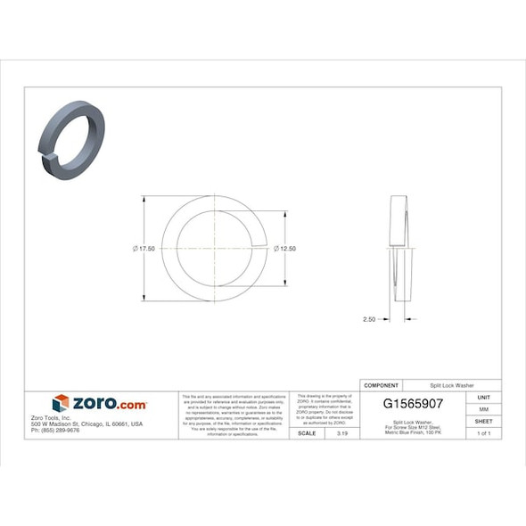 Metric Blue Split Lock Washer, For Screw Size M12 Steel, Metric Blue Finish, 100 PK UST187443