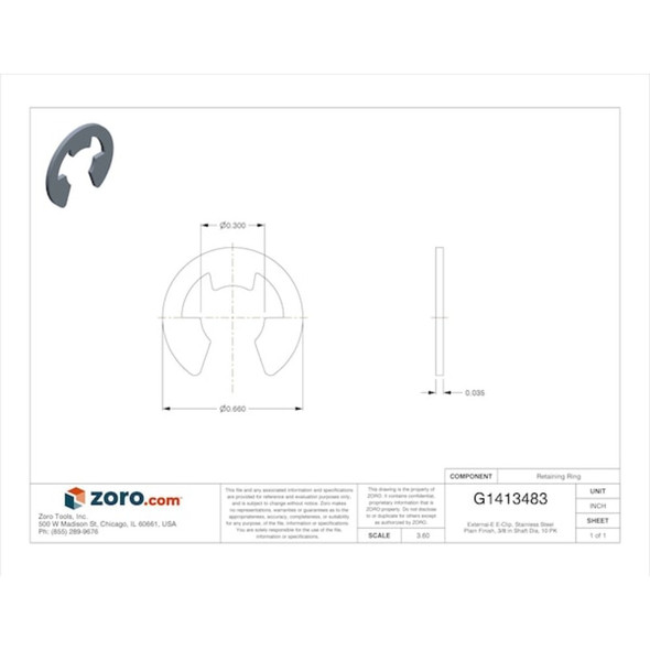Rotor Clip External-E E-Clip, Stainless Steel, Plain Finish, 10 PK E-37SS