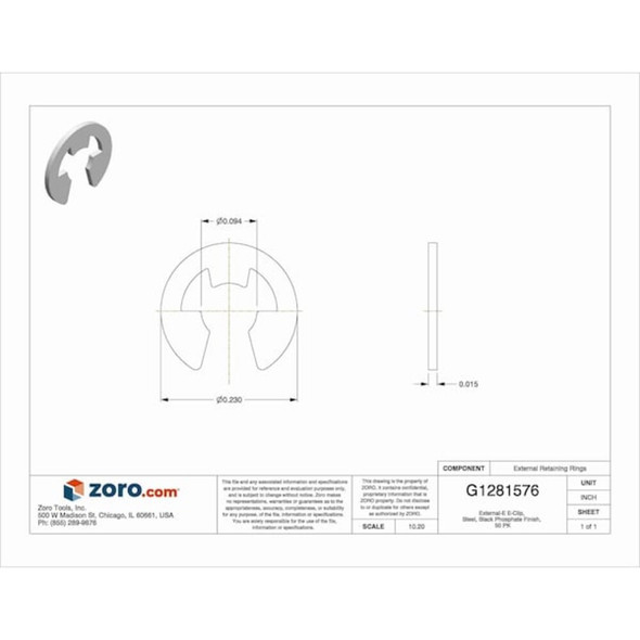 Rotor Clip External-E E-Clip, Steel, Black Phosphate Finish, 50 PK E-12ST PA