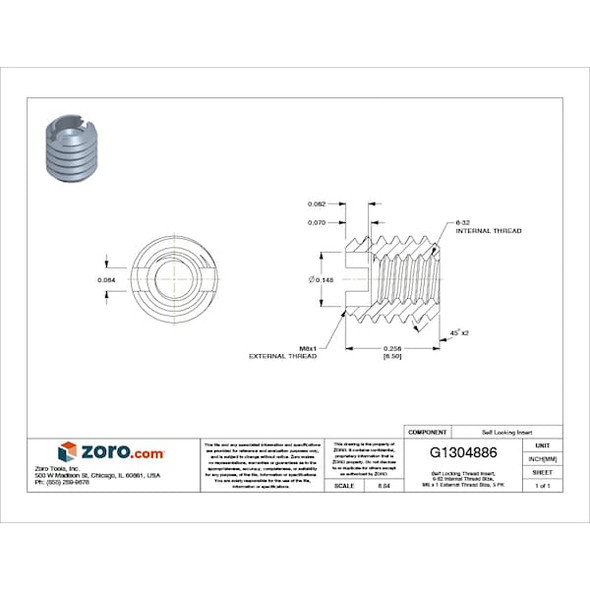 E-Z Lok Heavy Wall Self Locking Thread Insert, #6-32 Int Thrd Sz, Carbon Steel, 5 PK 550-006-PK5