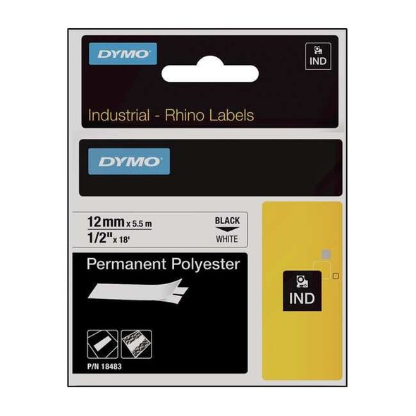 Dymo Label Tape Cartridge, Black/White, Labels/Roll: Continuous 18483