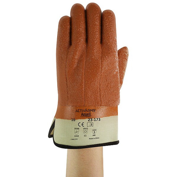 Ansell Cold Protection Gloves, PVC Palm, Foam Lining, Tan, L 23-173