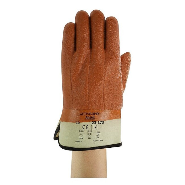 Ansell Cold Protection Gloves, PVC Palm, Foam Lining, Tan, L 23-173