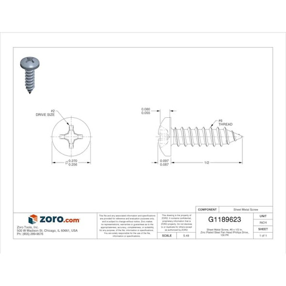 Manufacturer Varies Sheet Metal Screw,Pan,#6,1/2 in.,PK100 U26660.013.0050 Manufacturer Varies Sheet Metal Screw,Pan,#6,1/2 in.,PK100 U26660.013.0050