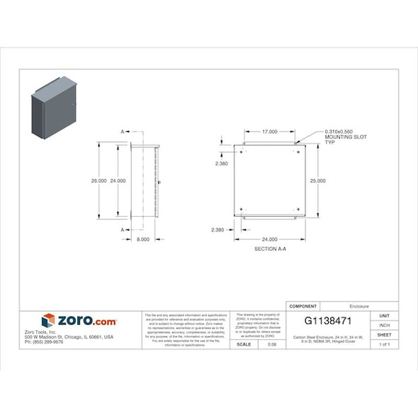 Wiegmann Padlockable Hasp Electrical Enclosures, 24 in H, 8 in D, 24 in W, 3R, Steel RHC242408