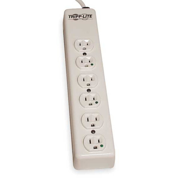 Outlet Strip, Hospital Grade, 6 5-15R-HG, 5-15P-HG, 15 ft., White