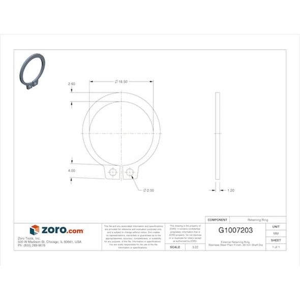 External Retaining Ring, Stainless Steel, Plain Finish  DSH-20SA