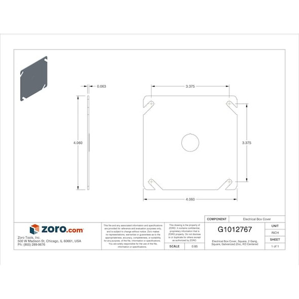 Raco Box Cover, Square Box Type, 2 Gang, Galvanized Zinc, KO Centered Cover Type 753