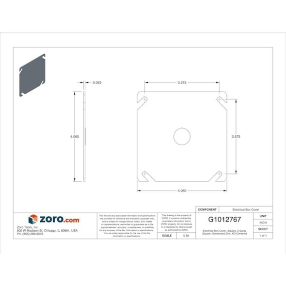 Box Cover, Square Box Type, 2 Gang, Galvanized Zinc, KO Centered Cover Type  753