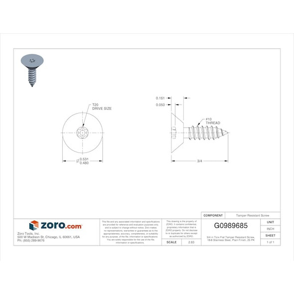 Tamper-Pruf Screws Scrw Sz #10,T20,18-8SS,3/4"L,PK25 91860