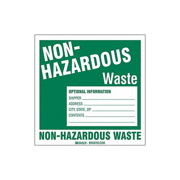 Brady Non Hazardous Waste Label,6 In. H,PK50 121159