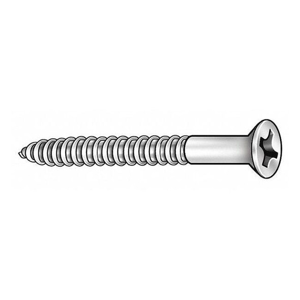Wood Screw, #10, 1-1/2 in, Zinc Plated Steel Flat Head Phillips Drive, 100 PK